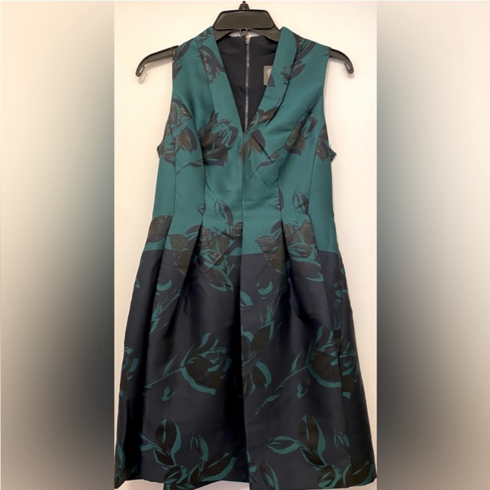 Vince Camuto | Elegant Teal and Black Floral Dress